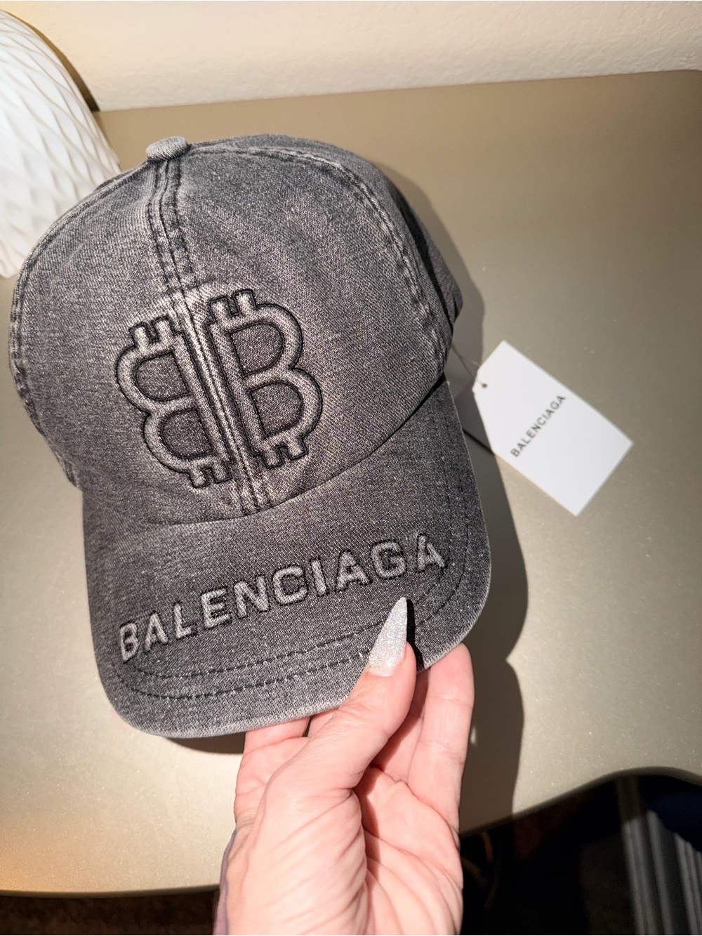 Balenciaga Washed Black Embroidered Logo Cap